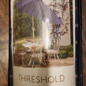 9' Round Dashed Lines Outdoor Patio Market Umbrella with Faux Wood Pole